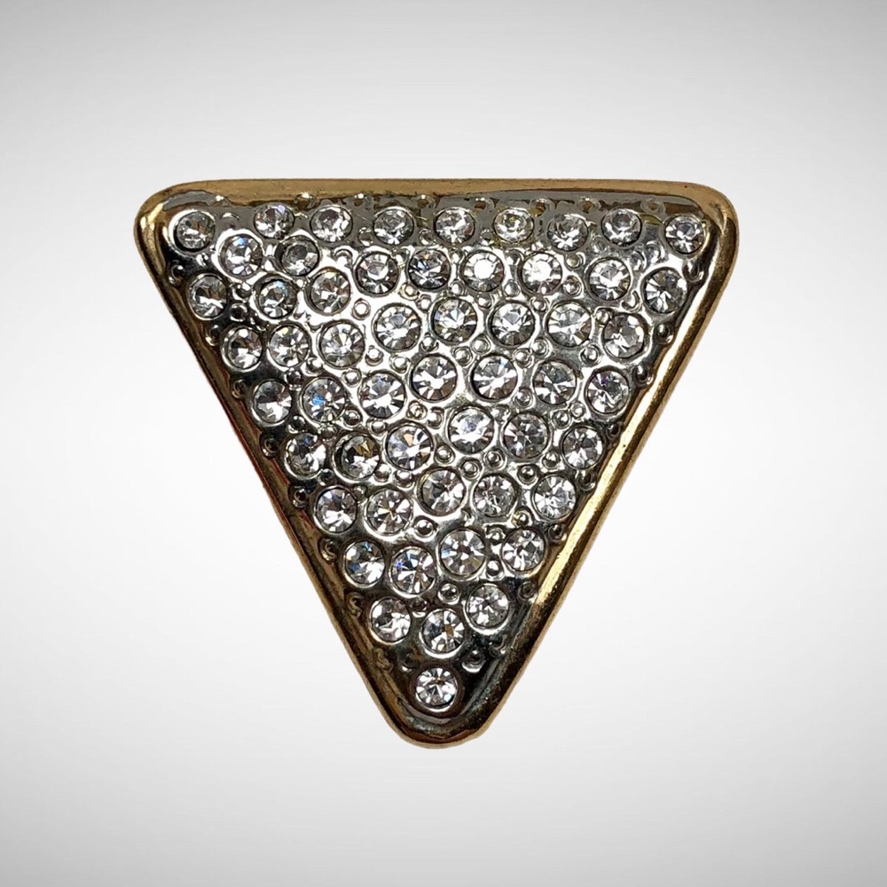Jewelry Fashion Triangular Rhinestone Slide Pendant Gold Tone Vintage!
